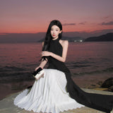 2025 Sanya island travel wear long dress seaside vacation pleated skirt sexy backless suit women's two-piece beach skirt