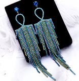 2025 Korean temperament long fringed earrings personalized retro blue flash diamond geometric earrings women's exaggerated earrings wholesale