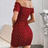 In Stock 2024 Europe and America Cross Border  Summer Dress Sheath Sexy off-the-Shoulder Fashion Lace Printed Short Sleeve