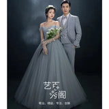 2025 Suspender Main Wedding Studio Couple Theme Photography Clothing Color Dress Mori Grey Elegant Wedding Dress Long Trailing Dress
