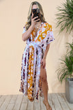 European and American Hot Trade  New Summer Women's New Batwing Sleeve V-neck Printed Beach Dress Sexy Dress