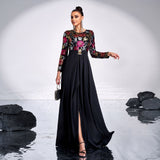 2025 high-end temperament long-sleeved crew neck long sequined banquet pendulum evening dress bridesmaid dress women