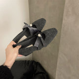 2025 Late evening wind retro velvet bow Mary Jane shoes women's popular autumn and winter new square head thick heel grandma shoes