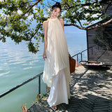 2025 New Chinese style sleeveless neck dress, high-end summer seaside photo, beautiful super fairy vacation long skirt