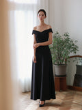 2025 Temperament simple light wedding dress black shoulder  dress thin slim wedding dress toast clothes wholesale