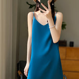 Silk 2024 Summer Women's New V-neck Slim Fit Inner Wear Dress Satin Sexy Socialite Suspender Dress Long Skirt