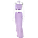 2025 wish summer new neck tube top two-piece fashion sexy hot girls halter split long dress set