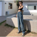 Straight Retro Blue Jeans for Women 2024 Spring and Summer Fashion High Waist Loose and Slimming Drape Wide Leg Mop Pants