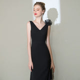 2025 Black fishtail evening dress high-end sexy backless banquet host art test dress temperament socialite long dress spring