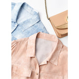 2025 Bubble Sleeve Silk Shirt 16 Mmi Pink Mulberry Silk Shirt Imitation Denim  Women's Summer Short Sleeve Top
