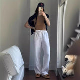 NAMCOCERSE NEWn Style Ref24 Spring/Summer New Lazy Wind Full Linen Pants Women's Straight Drooping Loose Drawstring Lace-up Trousers