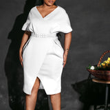 2025 D366 with belt 2025 women's clothing 's new fashion V-neck sexy split-ended dress Popular trade dress