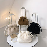 NAMCOVERSE 2025 autumn and winter new granular lamb wool portable bucket bag simple versatile drawstring design lucky bag change bag