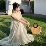 2025 gentle wind super fairy off-the-shoulder neck dress summer Sanya seaside vacation loose and elegant fairy dress