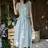 2025 Flax sense of relaxation, temperament, high sense of waist and thin dress,  vest skirt, sleeveless summer women's clothing