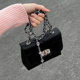NAMCOVERSE 2025 Black small square bag women's fashion popular new girls bag niche light luxury transfer bead diamond chain messenger bag