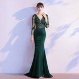 Annual meeting dress fishtail skirt 2025 new spring haute couture temperament long sleeve host catwalk dress banquet evening dress