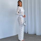 NAMCOVERSE 2025 women's clothing popular autumn and winter new solid color lace perspective long sleeve medium and long dress children's vacation