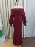 NAMCOVERSE 2025 Real shot - solid color off-the-shoulder knitted dress  New fashion sexy slim-fitting eye-catching knitted dress dress