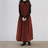 Angora red, doll collar corduroy sleeveless vest skirt, white dress women's spring long dress B1003