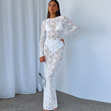 NAMCOVERSE 2025 women's clothing popular autumn and winter new solid color lace perspective long sleeve medium and long dress children's vacation