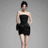 2025 Hot trade tube top evening dress skirt  new high-end temperament banquet host celebrity satin dress spring girl