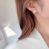 2025 Light luxury high-end temperament zircon snowflake earrings s925 silver needle fashionable versatile temperament elegant ice ling flower earrings