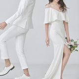 2025 light wedding dress  new welcome simple arm covering satin white yarn suspender thin travel evening dress spring