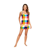 NAMCOVERSE wish summer new color plaid print loungewear beachwear casual suit suspenders women