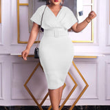2025 D290 with belt African large size women's clothing new fashion and thin V-neck temperament commuting Popular trade 2025 dress