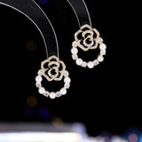 2025 light luxury camellia pearl zircon stud earrings personalized fashion high sense retro small fragrance exquisite earrings women
