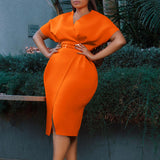 2025 D366 with belt 2025 women's clothing 's new fashion V-neck sexy split-ended dress Popular trade dress