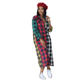 namcoverse Plaid Color Block Lapel Classic Maxi Dress