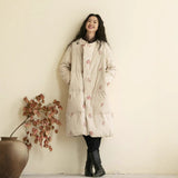 Long down jacket winter women's literary and original white duck down, embroidered cotton and linen down, new long coat women B1203