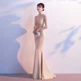 Annual meeting dress fishtail skirt 2025 new spring haute couture temperament long sleeve host catwalk dress banquet evening dress