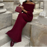 NAMCOVERSE 2025 Real shot - solid color off-the-shoulder knitted dress  New fashion sexy slim-fitting eye-catching knitted dress dress