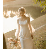 2025 suspender light wedding dress bride travel photography wedding dress Mori super fairy banquet dress dress female thin retro go out dress