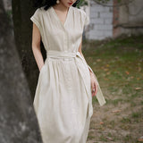 2025 Flax sense of relaxation, temperament, high sense of waist and thin dress,  vest skirt, sleeveless summer women's clothing