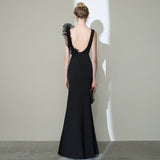 2025 Black fishtail evening dress high-end sexy backless banquet host art test dress temperament socialite long dress spring