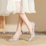 2025 811-3 Fairy wind pearl bow bridesmaid single shoes women 2025 women winter new pointed stiletto high heels women
