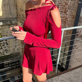 2025 wish New new dress fashionable and sexy diagonal neck off-the-shoulder splicing high waist long sleeve hip skirt women