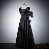 2025 Black evening dress  new high-end satin Popular style banquet host art test dress temperament celebrity dress