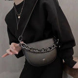 NAMCOVERSE 2025 Black bag women's hip-hop trendy cool personality chain bag shoulder crossbody semi-round saddle bag  new women's bag