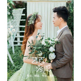 2025Suspender light wedding dress  advanced sense  gentle temperament small fragrant wind photo green fairy colored yarn host