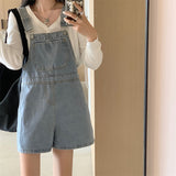 Denim Suspender Shorts Women's Summer Thin 2023 New High Waist Straight Loose Wide Leg Small Jumpsuit