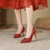 2025 8088-6 Bridesmaids Bride Wedding Shoes Women's 2025 New Pointed Thin Heel Xiuhe Shoes Temperament High Heels Women's 8CM