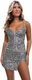 2025  dress popular autumn and winter new  sequined suspender sexy hip-wrapped slim mini V dress