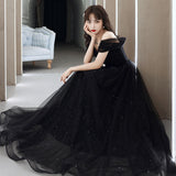 Banquet evening dress women's 2025 spring new student bar mitzvah host long one-word shoulder suspender dress skirt