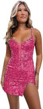 2025  dress popular autumn and winter new  sequined suspender sexy hip-wrapped slim mini V dress