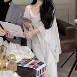 2025 Suit Women's popular Spring New Light Luxury Embroidered Cardigan Swinging Neck Waist Suspender Fishtail Dress Two-piece Set